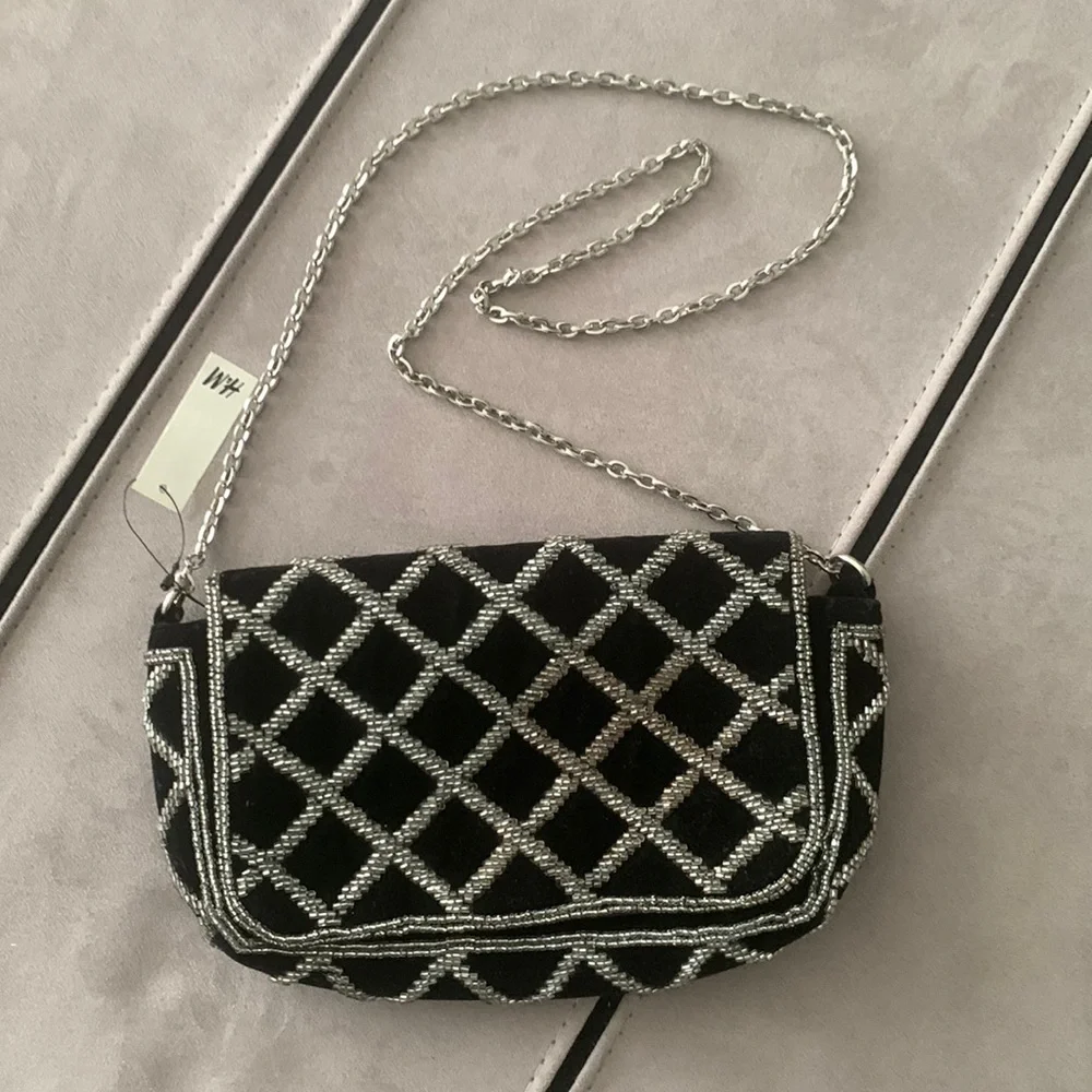 NWT H & M Black Beaded Shoulder Bag - Picture 4 of 17